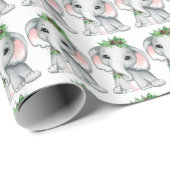 Cute Baby Elephant Pine Bough Kerstmis Patroon Cadeaupapier (Rol Hoek)
