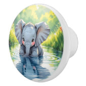Cute Baby Elephant Reflection  Keramische Knop (Rechts)