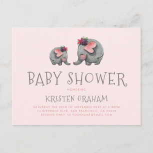 Cute Baby Elephant   Roze Waterverf Baby shower Uitnodiging Briefkaart