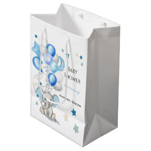 Cute Baby Elephant with Balloons Boy Baby shower Medium Cadeauzakje