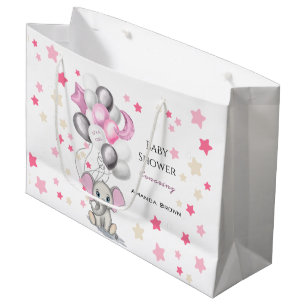 Cute Baby Elephant with Balloons Girl Baby shower Groot Cadeauzakje