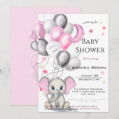 Cute Baby Elephant with Balloons Girl Baby shower Kaart (Voorkant / Achterkant)
