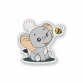 Cute Baby Elephant with Bee Cartoon Vinyl Sticker (Devant)