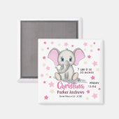 Cute Baby Elephant with Pink Ears Girl Birth Stats Magneet (Voorkant / Achterkant)