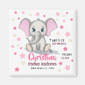 Cute Baby Elephant with Pink Ears Girl Birth Stats Magneet (Voorkant)