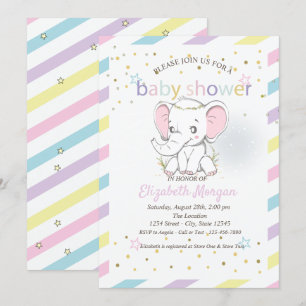 Cute Baby Elephants Stars Baby shower Kaart