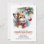 Cute baby fawn wintery scene watercolor editable  kaart (Voorkant)