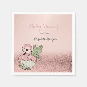 Cute Baby Flamingo Roos Gold Glitter Servet
