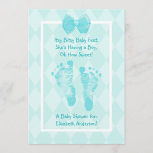 Cute Baby Footprint Baby shower Blue Ribbon Kaart