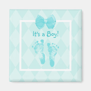 Cute Baby Footprint Baby shower Blue Ribbon Magneet