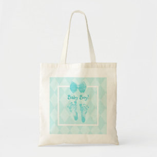 Cute Baby Footprint Blue Ribbon Tote Bag