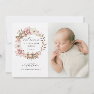 Cute Baby Foto Teddybeer Krans Geboorte Aankondiging