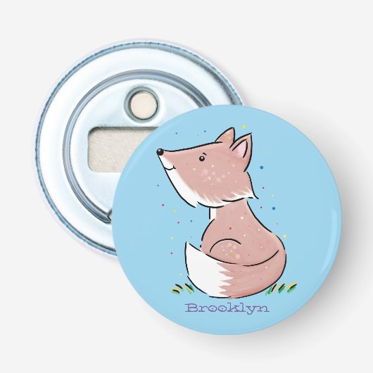 Cute baby fox cartoon illustratie button flesopener (Voorkant)