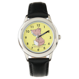 Cute baby fox cartoon illustratie horloge