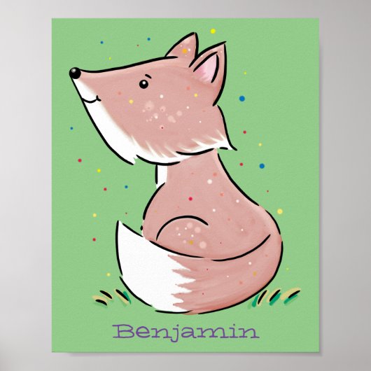 Cute baby fox cartoon illustratie poster (Voorkant)