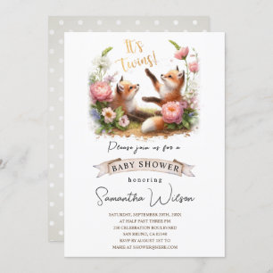 Cute Baby Fox C'est jumeaux Baby shower Invitation