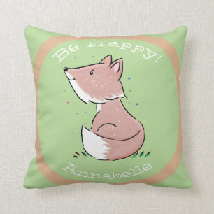 Cute baby fox green waterverf illustratie kussen