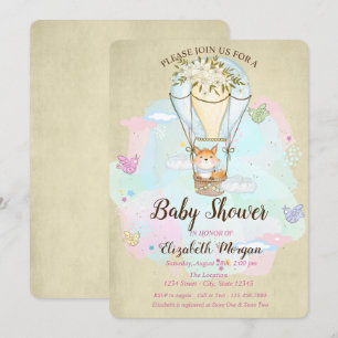 Cute Baby Fox, luchtballon, Butterfly Baby shower Kaart
