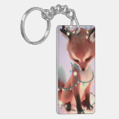 Cute Baby Fox met Fairy Lights Sleutelhanger (Voorkant Links)