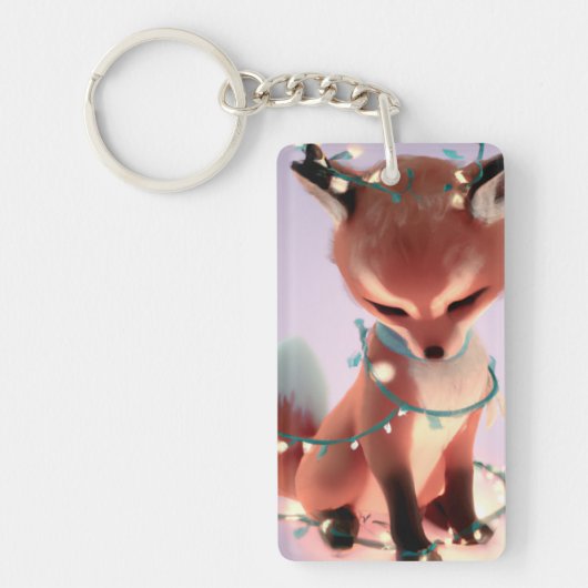 Cute Baby Fox met Fairy Lights Sleutelhanger (Voorkant)