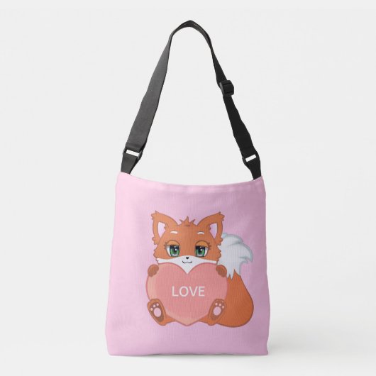Cute Baby Fox met hart op Roze Crossbody Bag Crossbody Tas (Voorkant)
