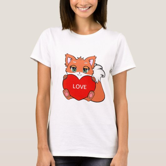 Cute Baby Fox met hart T-shirt (Voorkant)