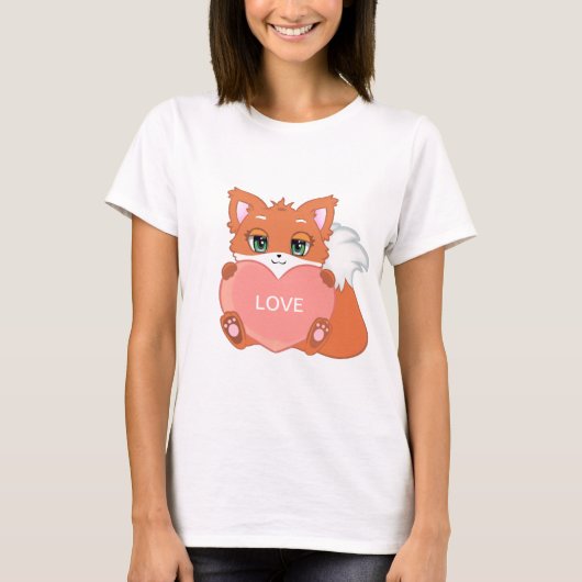 Cute Baby Fox met Heart T-Shirt (Voorkant)
