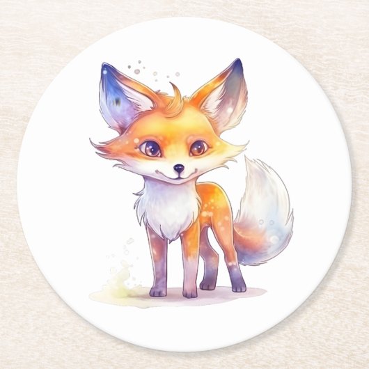 Cute Baby Fox Round Paper Onderzetter (Voorkant)