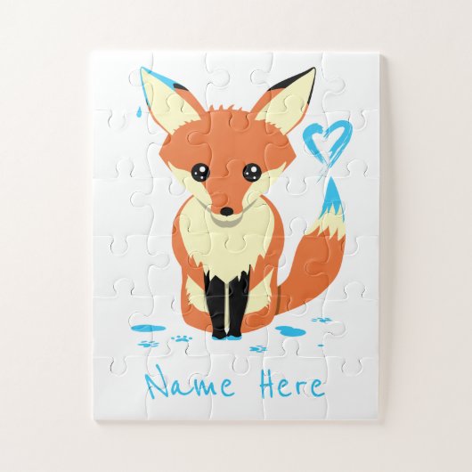 Cute Baby Fox schildert Blue Heart Name Puzzle Legpuzzel (Verticaal)