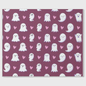Cute Baby Ghost & Roze Heart Pattern Spooky Funny Cadeaupapier (Vlak)