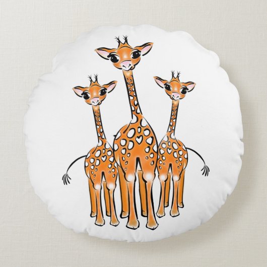 Cute Baby Giraffe, animaux de safari Coussin rond (Devant)