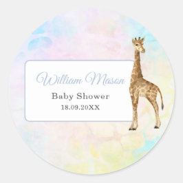 Cute Baby Giraffe Baby shower Blue Wild Ronde Sticker
