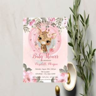 Cute Baby Giraffe Bloemige Uitnodiging voor Baby S