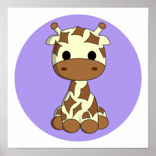 Cute baby giraffe kawaii cartoon nursery poster