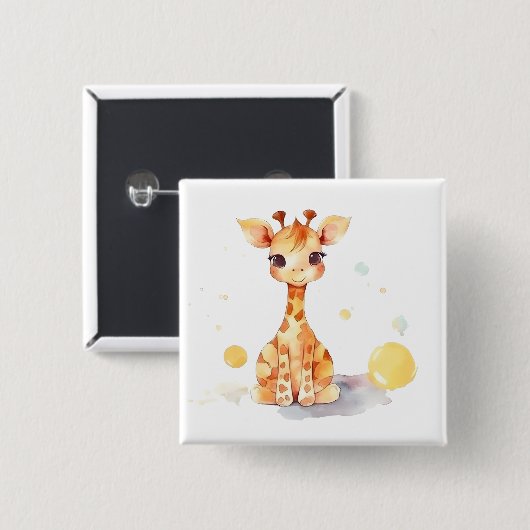 Cute Baby Giraffe Square Button (Voorkant /achterkant)