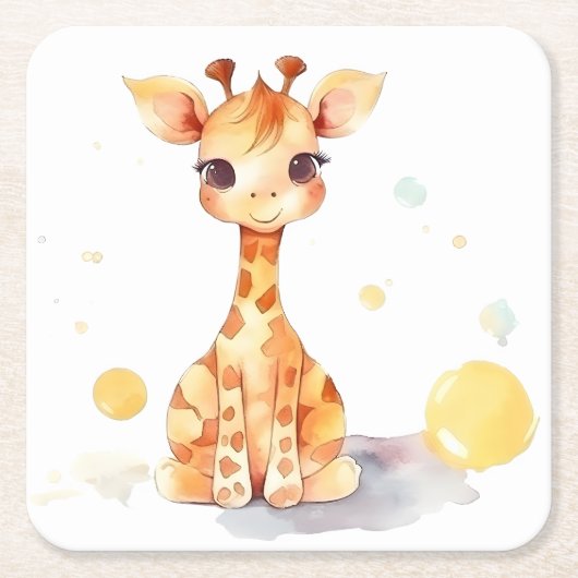 Cute Baby Giraffe Square Paper Onderzetter (Voorkant)