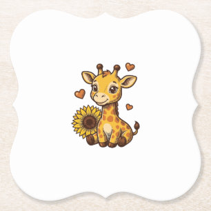 Cute Baby Giraffe Sunflower Vintage Gravure T-shir Kartonnen Onderzetters