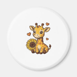 Cute Baby Giraffe Sunflower Vintage Gravure T-shir Magneet