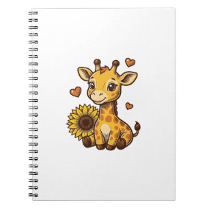 Cute Baby Giraffe Sunflower Vintage Gravure T-shir Notitieboek