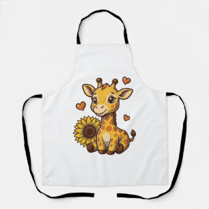Cute Baby Giraffe Sunflower Vintage Gravure T-shir Schort