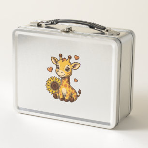 Cute Baby Giraffe Zonnebloem Vintage Gravure T-shi