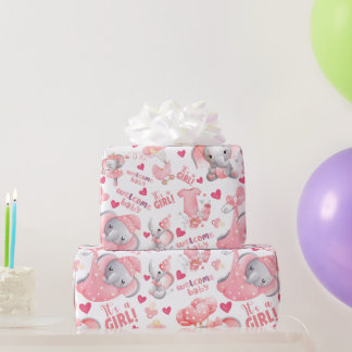 Cute Baby Girl Baby Shower & Pasgeboren Meisje Cad Cadeaupapier