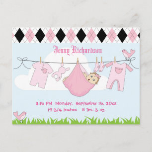 Cute Baby Girl Clothes Line Briefkaart