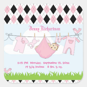 Cute Baby Girl Clothes Line Vierkante Sticker