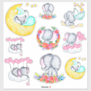 Cute Baby Girl Elephants Set van 9 vinyl Sticker