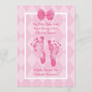 Cute Baby Girl Footprint Baby shower Roze lint Kaart
