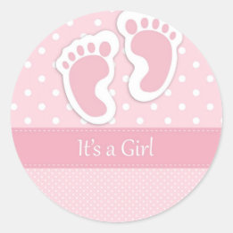 Cute Baby Girl Footprint Schattig Pattern Shower Ronde Sticker