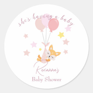 Cute Baby Girl Fox en ballonnen Ronde Sticker
