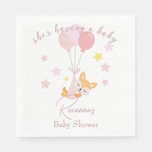 Cute Baby Girl Fox en ballonnen Servet