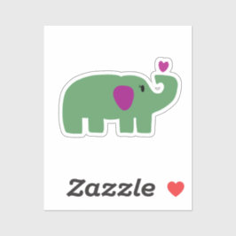 Cute baby girl green elephant with pink heart sticker